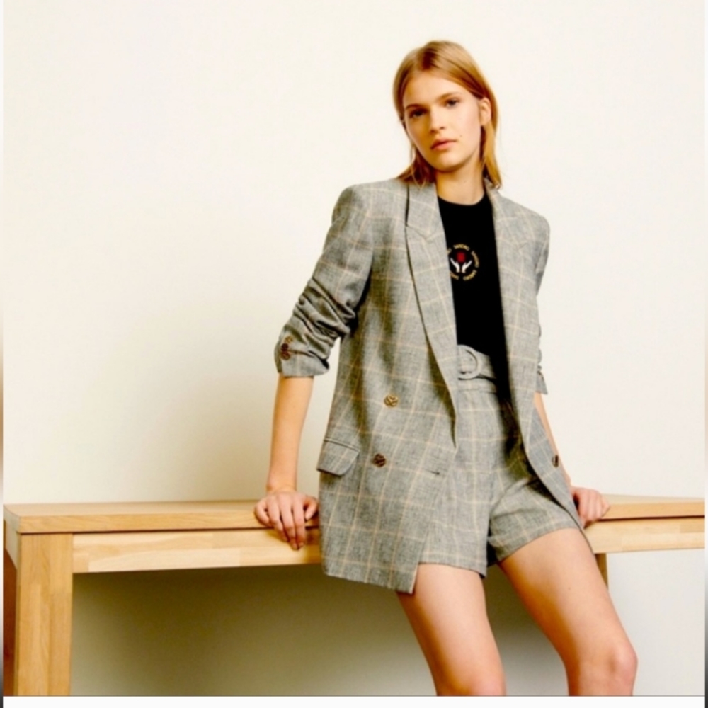 Sandro Paris Blazer Beyane Gris and Beya shorts, suiting, NWT, size 38/40, US M